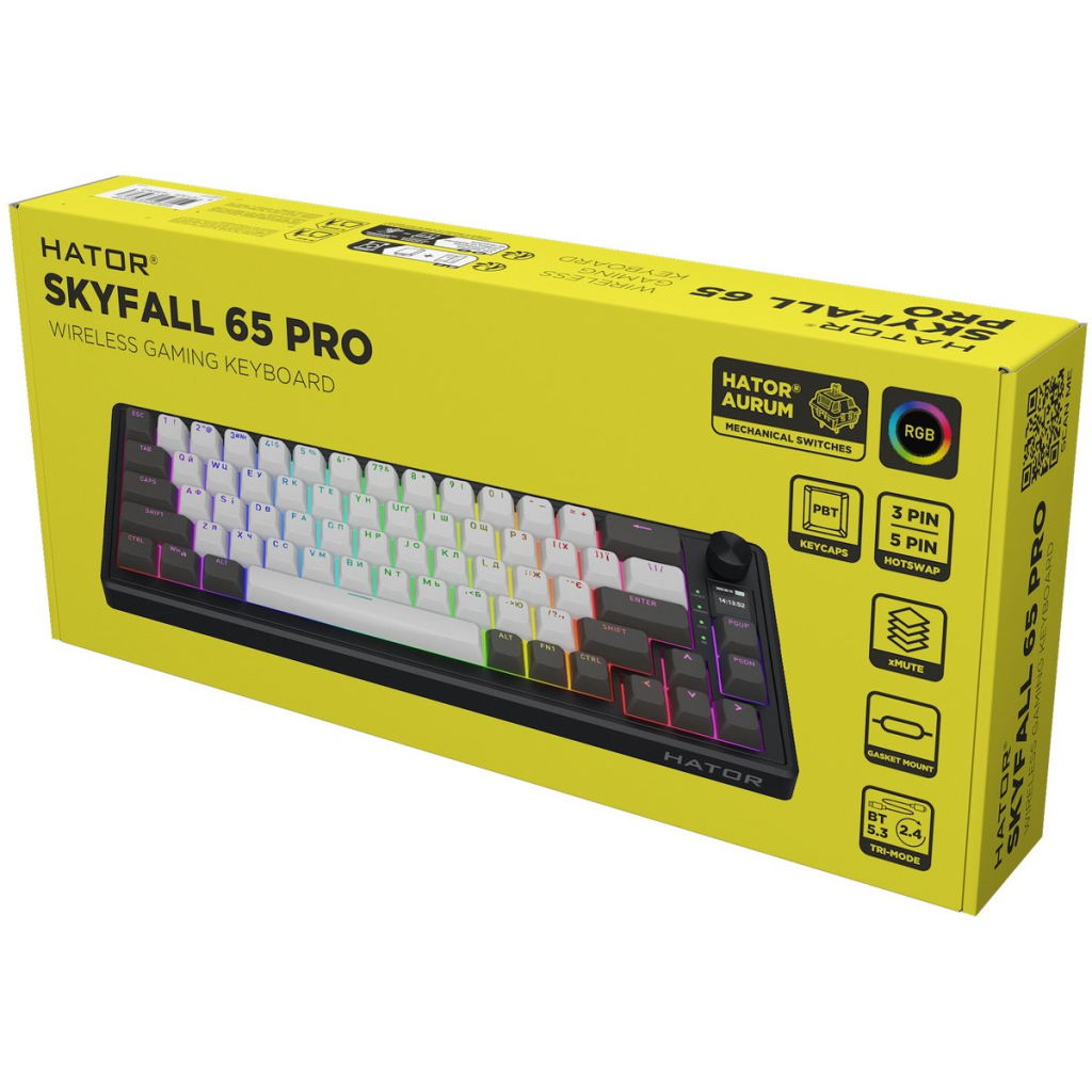 Клавіатура Hator Skyfall 65 Pro Aurum Vanila Silent RGB Wireless/Bluetooth/USB UA Grey/Black (HTK4160UA) - зображення 7