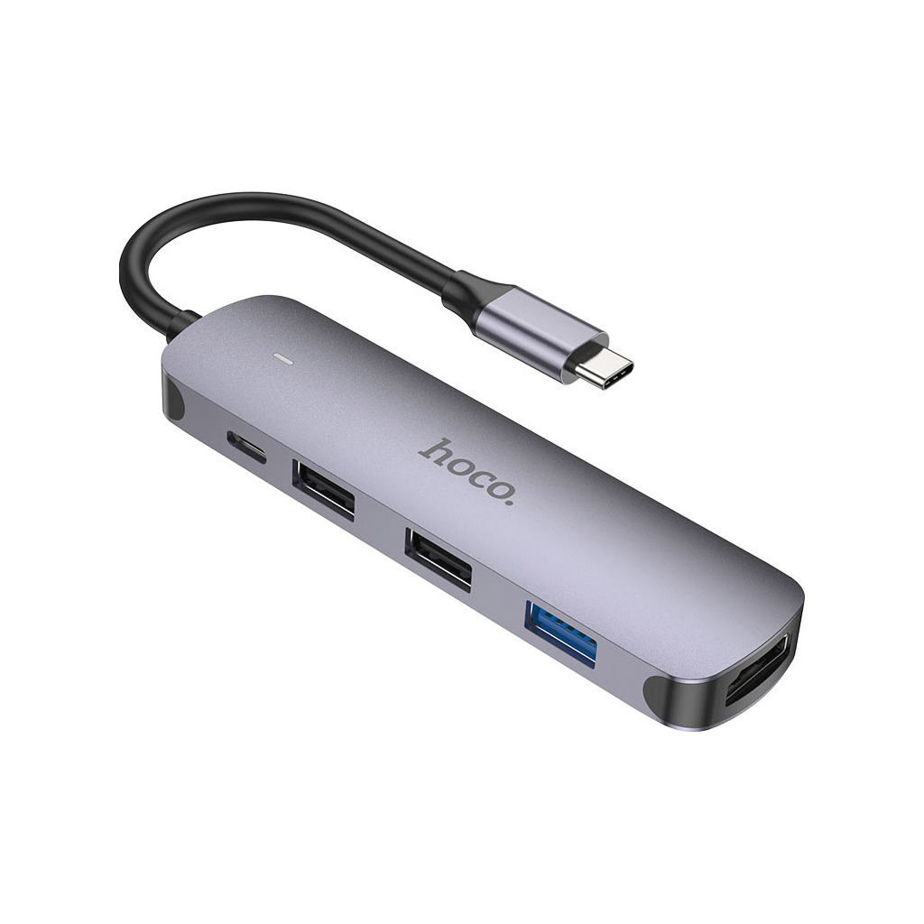 Концентратор HOCO USB-C to HDMI+USB3.0+2xUSB2.0+PD HB27 Metal Gray (6931474769329) - зображення 3