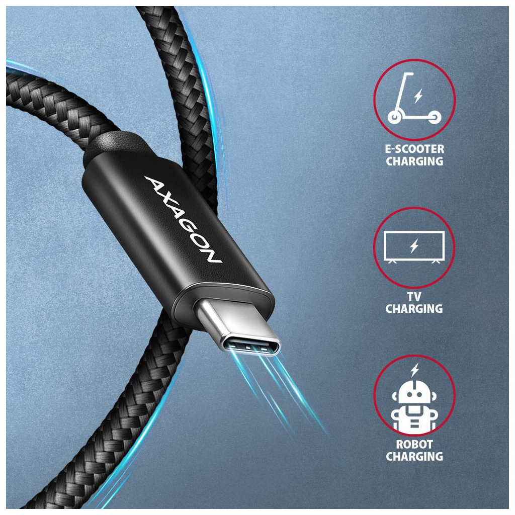 Дата кабель USB-C to USB-C 2.5m USB 2.0 PD 240W 5A black AXAGON (BUCM2-CM25AB) - зображення 5