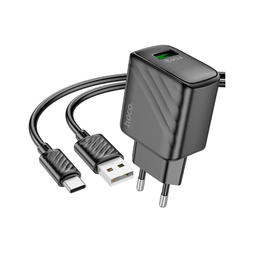 Зарядний пристрій HOCO CS21A Rich USB QC3.0 + cable USB to USB-C Black (6942007609906) - зображення 2