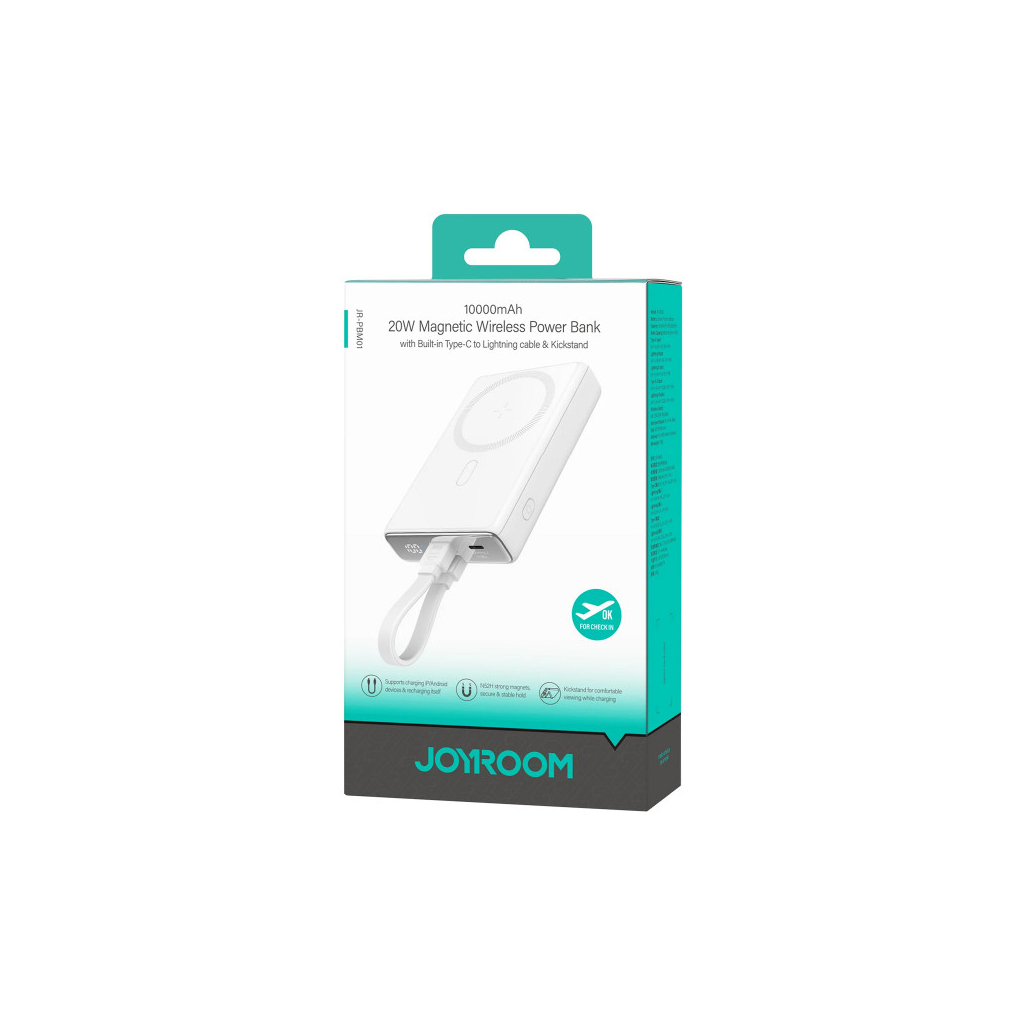 Батарея універсальна JOYROOM Magnetic Wireless 10000mAh 20W QC, USB-C In/Out White (JR-PBM01 / 6941237112545) - picture 5