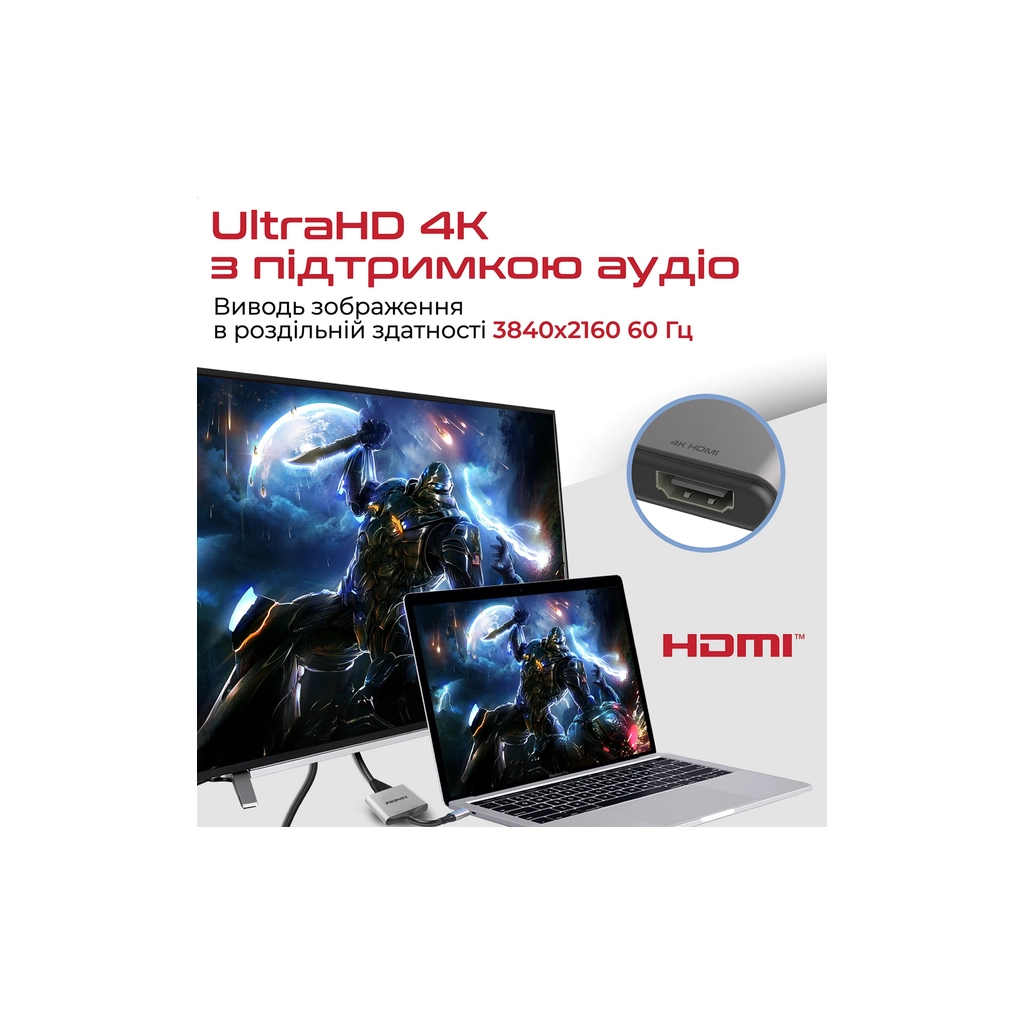 Перехідник USB-C to 2xHDMI 4K Promate (medialink-h2.grey) - зображення 4