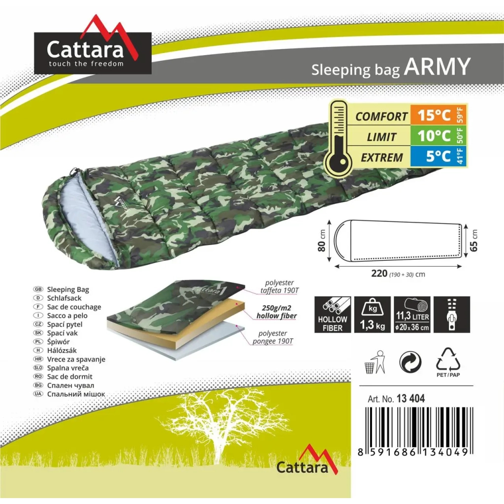 Спальний мішок Cattara Army Камуфляж 5-15C Правий (13404) - зображення 5