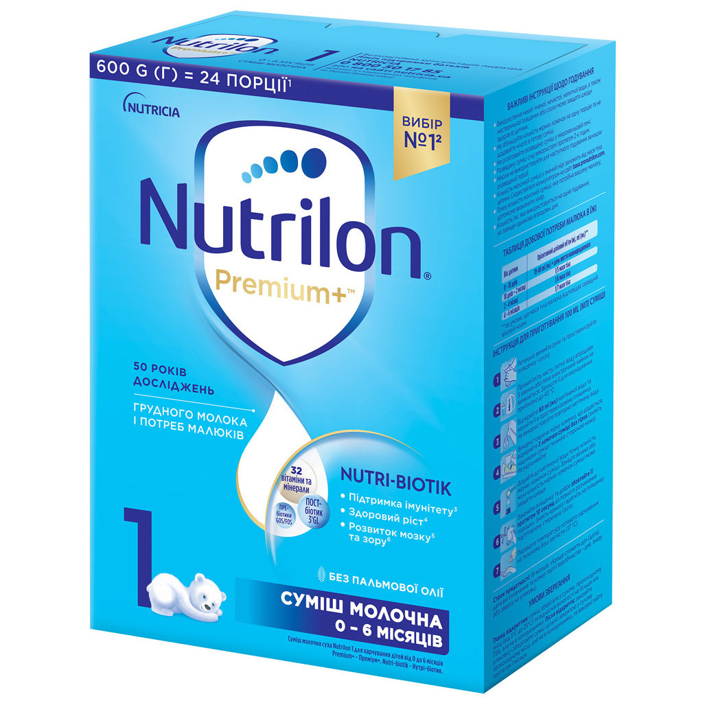 Дитяча суміш Nutrilon 1 Premium+ молочна 600 г (5900852047169) - зображення 1