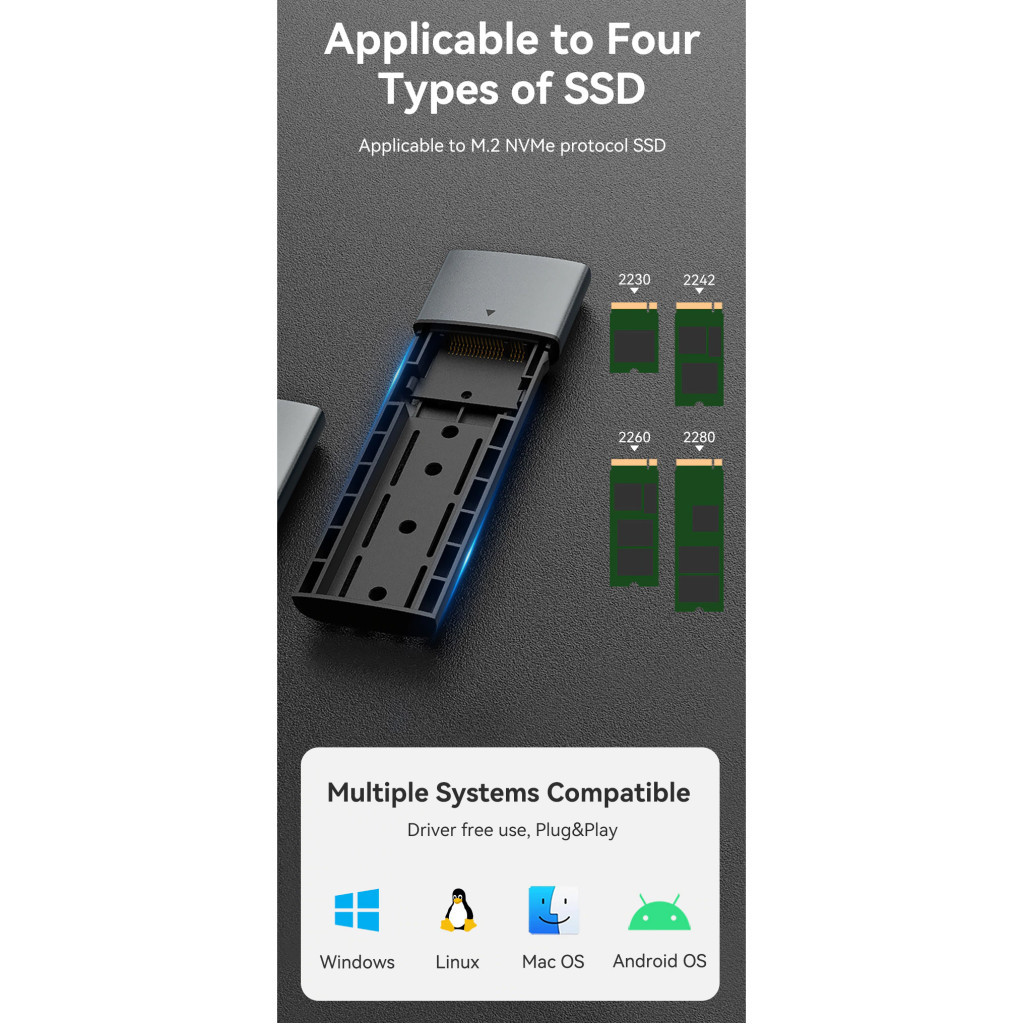 Кишеня зовнішня Vention SSD M.2 (NVME) M-key USB Type-C 3.2 gray (KPGH0) - зображення 7