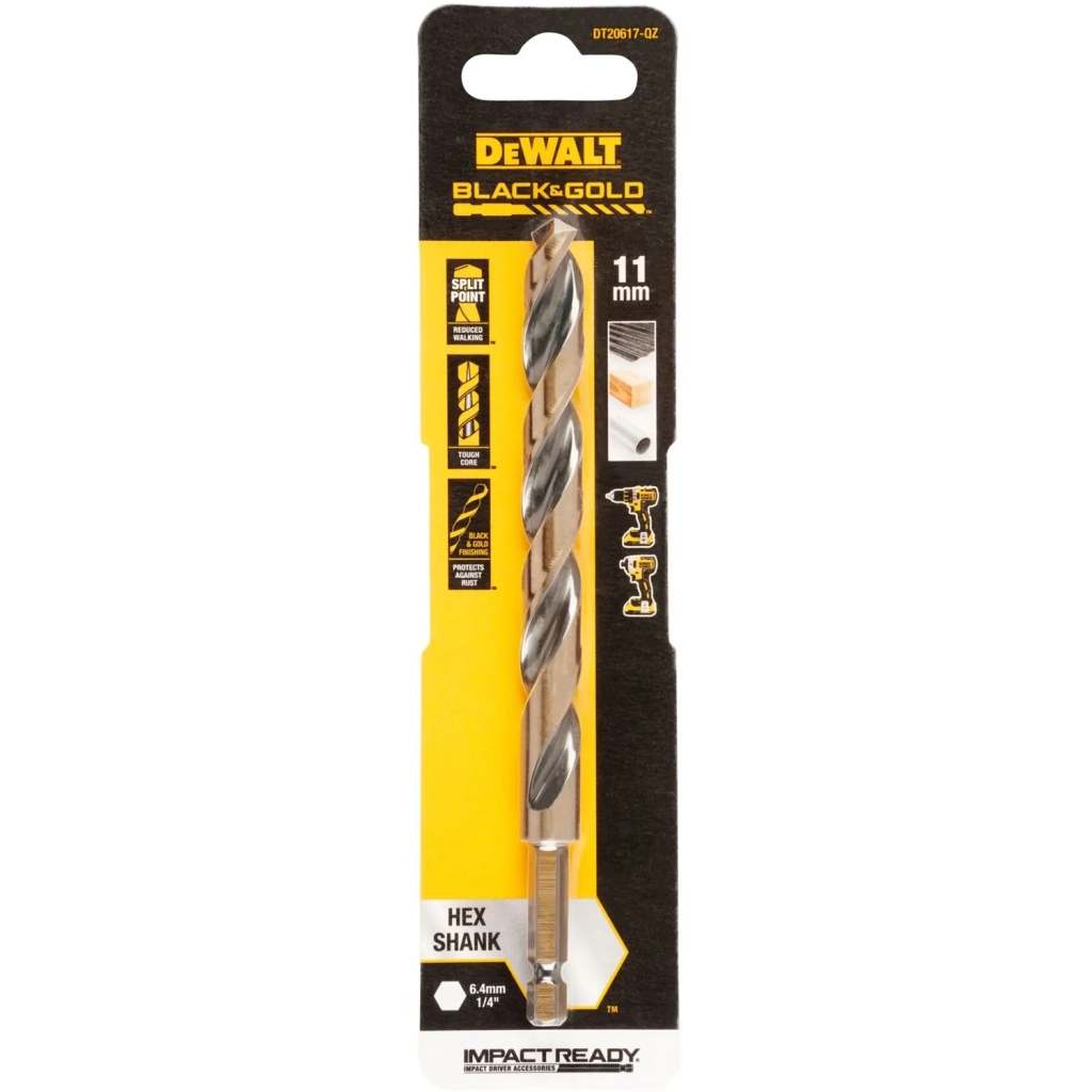 Свердло DeWALT по металу EXTREME IMPACT Black&Gold, HSS-G, 11 х 144,9 х 106,9 мм, 1 шт. (DT20617) - зображення 1