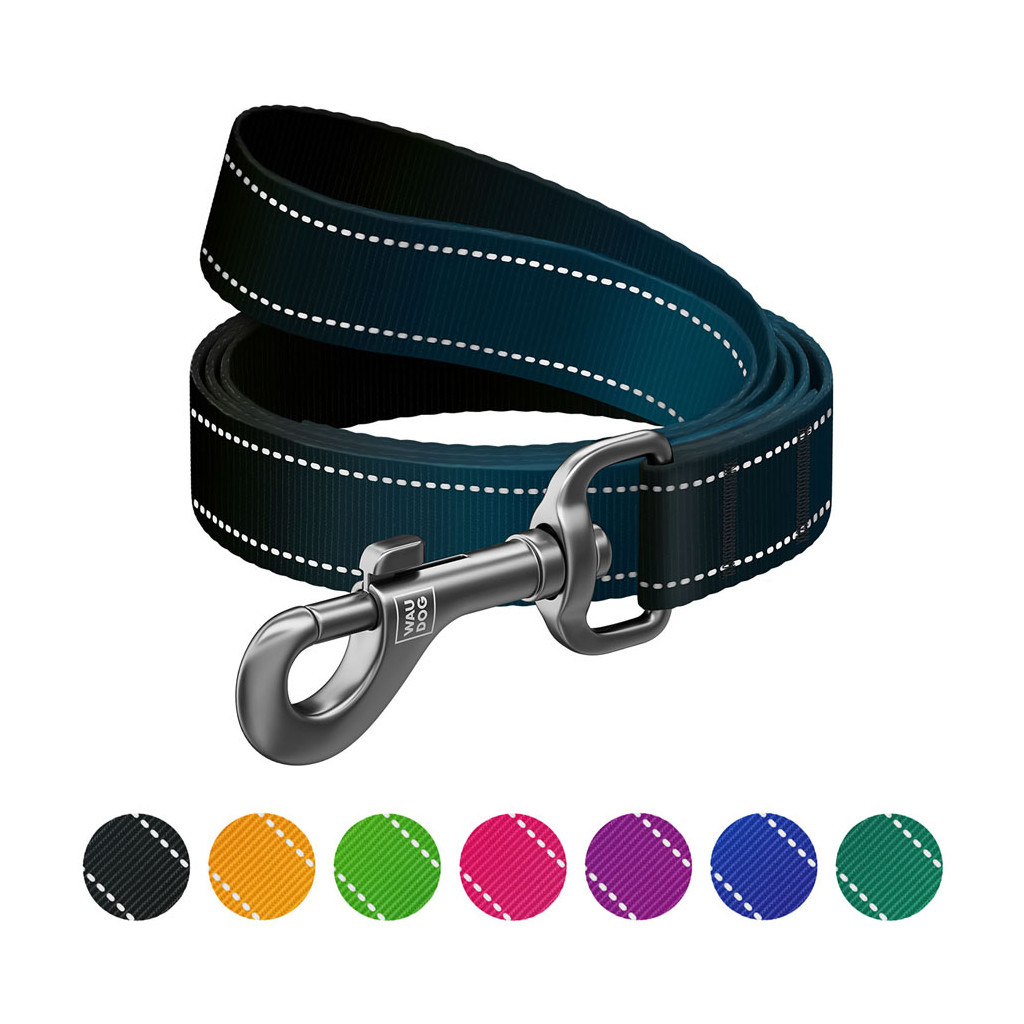 Повідець для собак WAUDOG Nylon Mono, світловідбивний L-XXL чорний (52191) - зображення 1