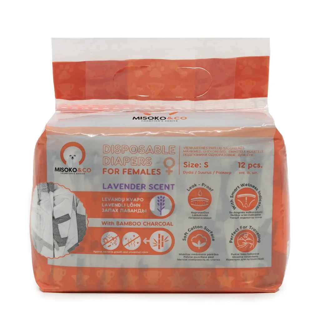 Підгузки для тварин MISOKO&CO для собак-сук з вугіллям, індикатором вологості S (SHAMSK63051) - зображення 2
