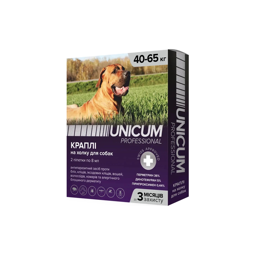 Краплі для тварин Unicum Pro від бліх, вошей, волосоїдів, комарів, москітів, іксодових кліщів для собак 40-65 кг/2 шт (4820150206550) - зображення 1