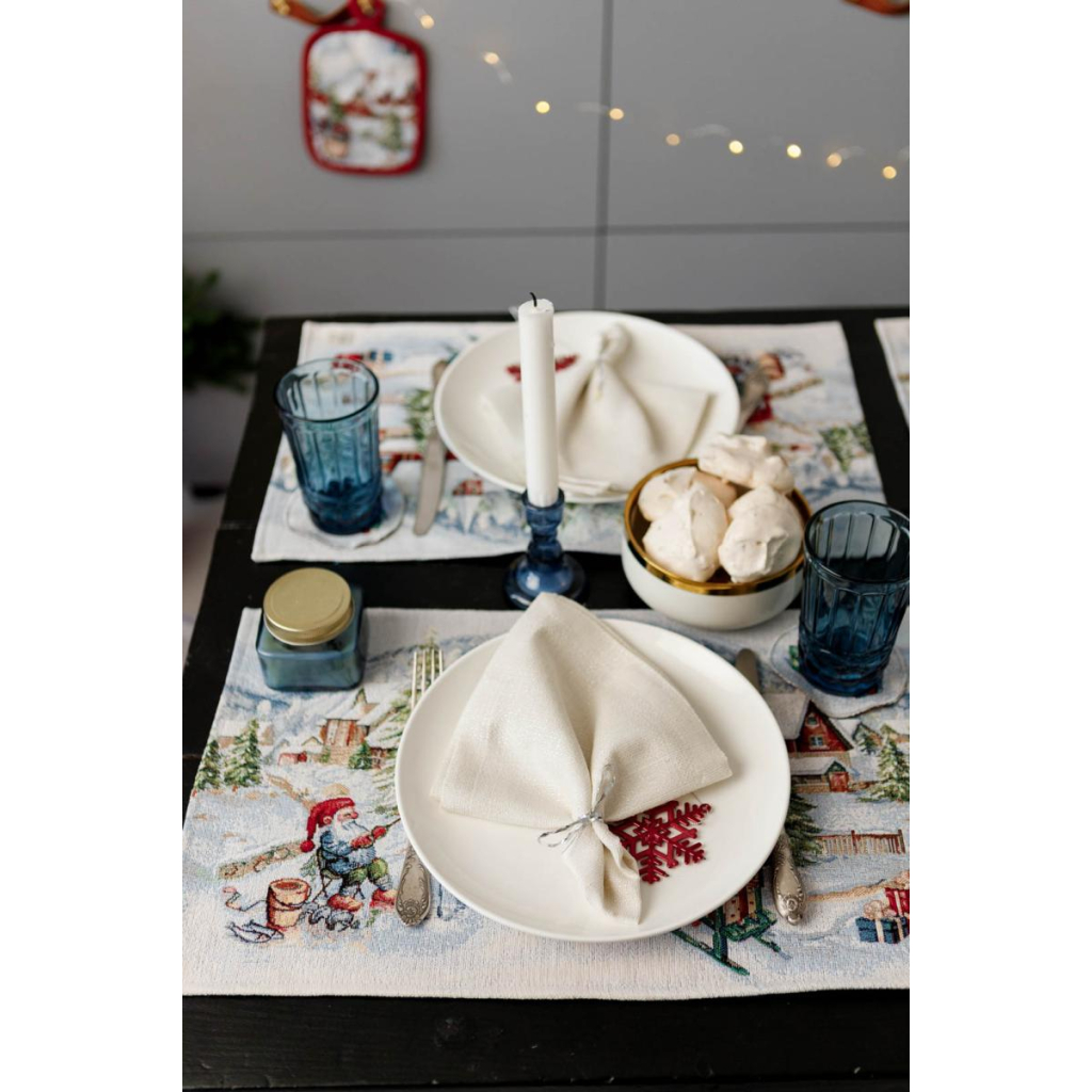 Серветка на стіл Прованс гобеленова з велюром Снігова зима 30х50 см (036440) - зображення 5