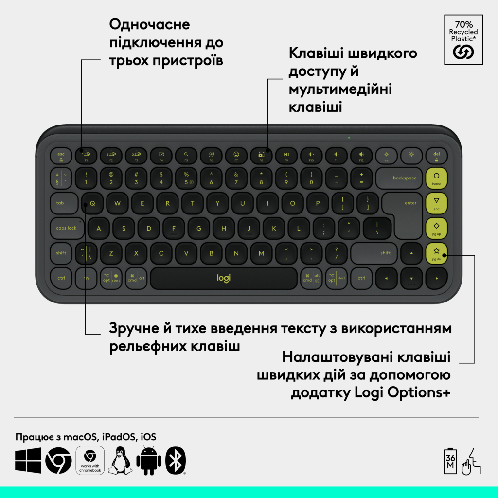 Клавіатура Logitech POP Icon Keys Bluetooth UA Graphite (920-013157) - зображення 6