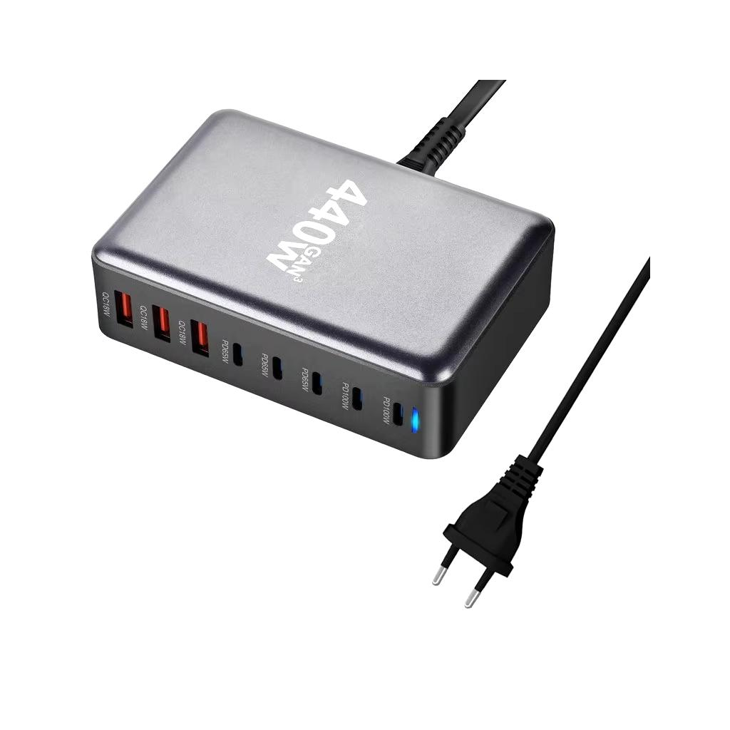 Зарядний пристрій XoKo 2xUSB-С PD100W + 3xUSB-С PD65W + 3xUSB QC18W 440W GaN (QC-400) - зображення 2