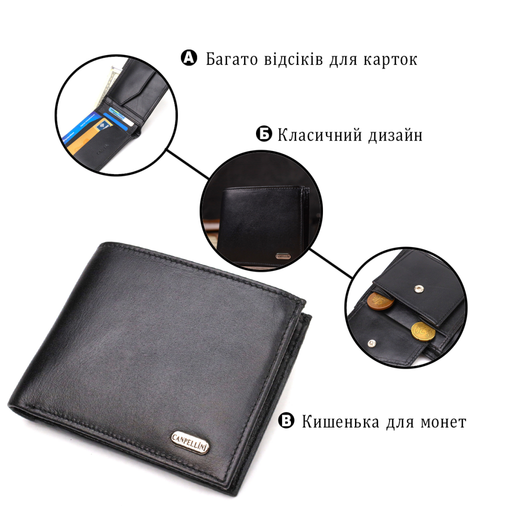 Портмоне Canpellini З натуральної шкіри Чорне (21779) - зображення 4