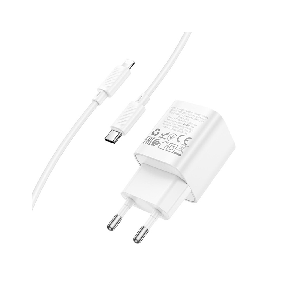 Зарядний пристрій HOCO C146A Charm USB-C PD20W + cable USB-C to Lightning White (6942007630252) - зображення 3