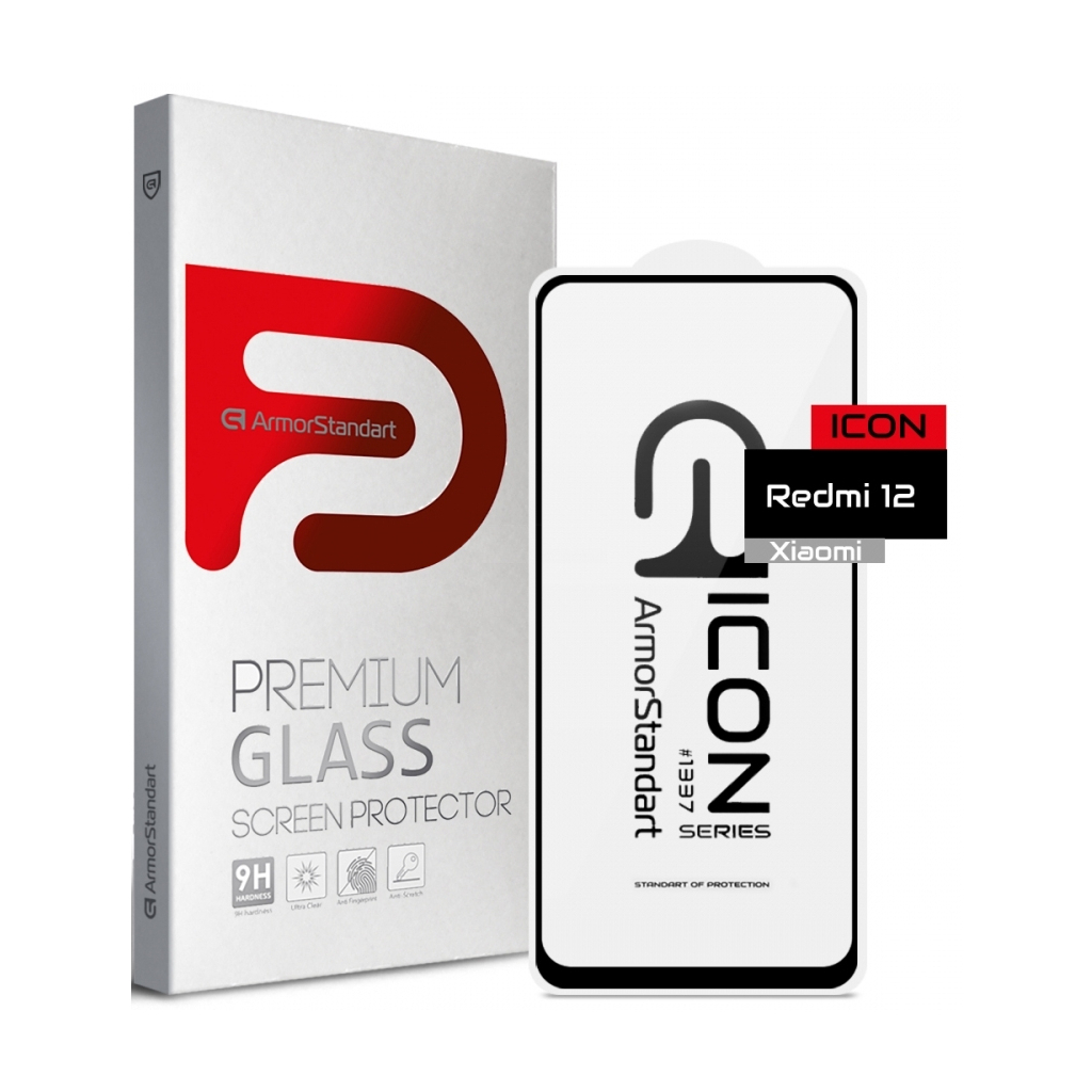 Скло захисне Armorstandart Icon Xiaomi Redmi 12 Black (ARM66571) - зображення 1
