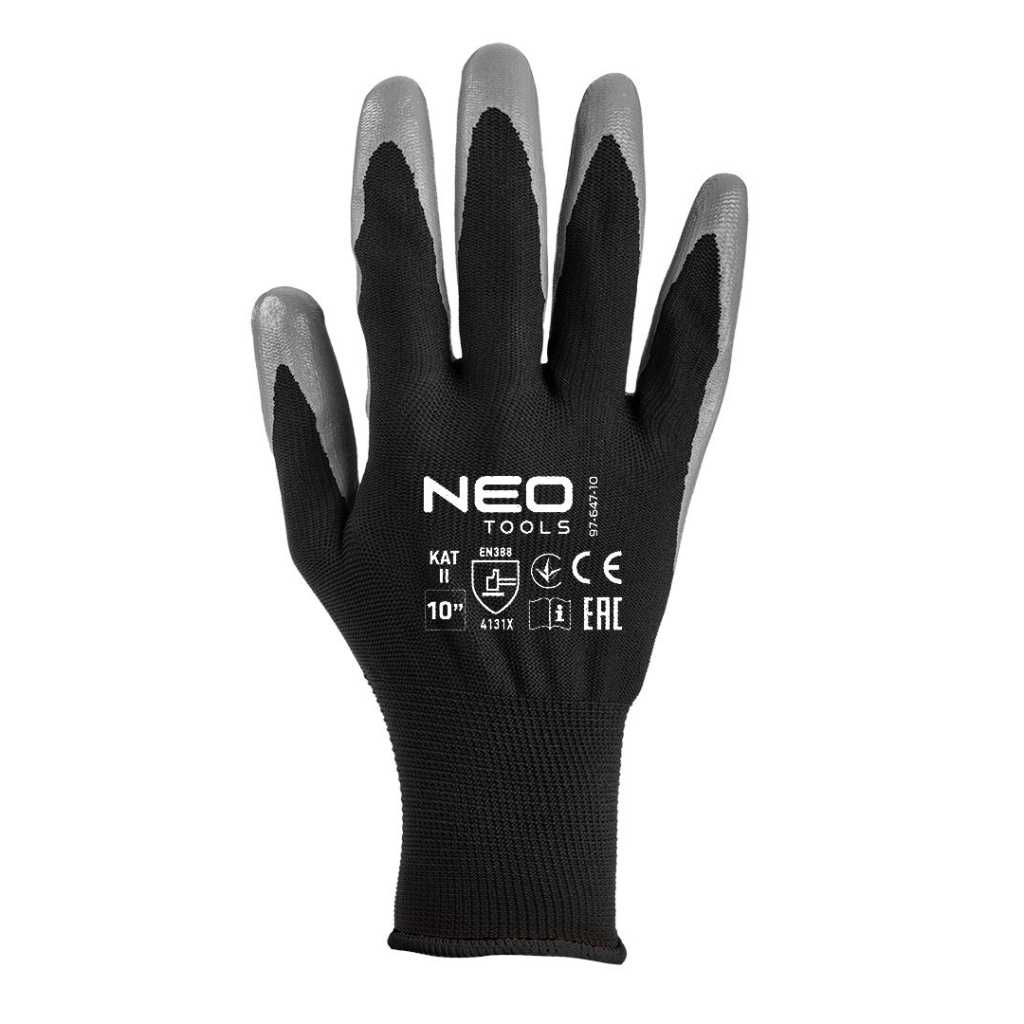 Захисні рукавиці Neo Tools комплект 12шт, поліестер з нітриловим покриттям, р.11, сіро-чорний (97-647-11) - зображення 4