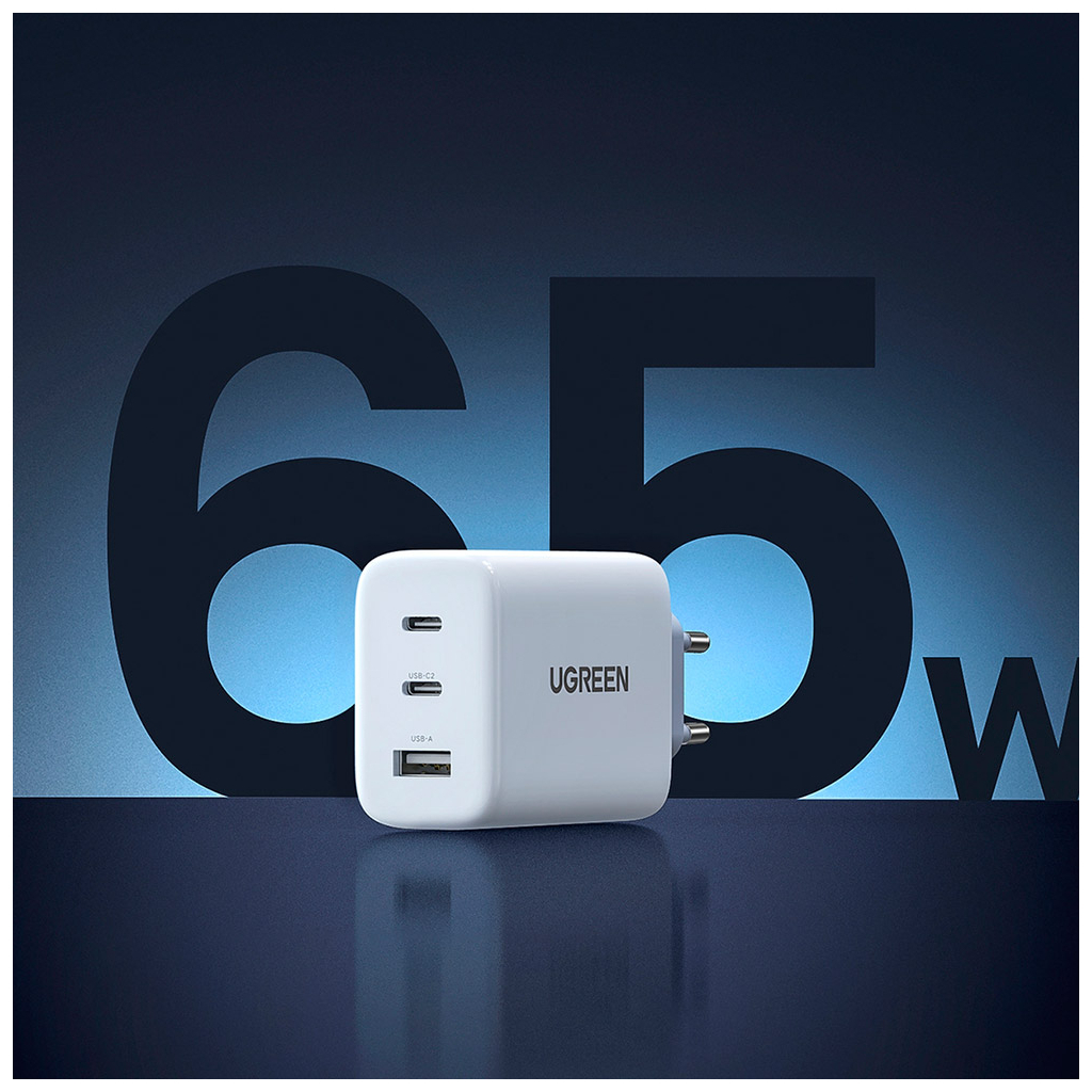 Зарядний пристрій Ugreen 3xUSB 65W (2xType-C+USB QC3.0) Fast Charger White CD275 (90496) - зображення 2