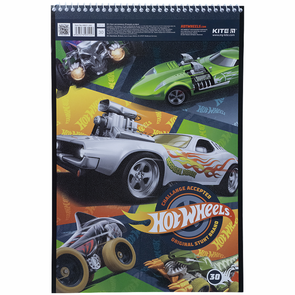 Альбом для малювання Kite Hot Wheels спіраль 30 аркушів 4 дизайни (HW21-243) - зображення 3