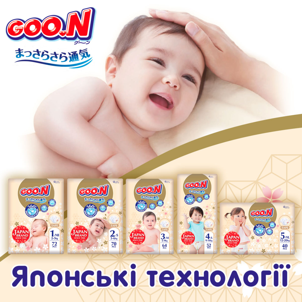 Підгузки GOO.N Premium Soft 3-6 кг Розмір 2 S на липучках 70 шт (F1010101-153) - зображення 8