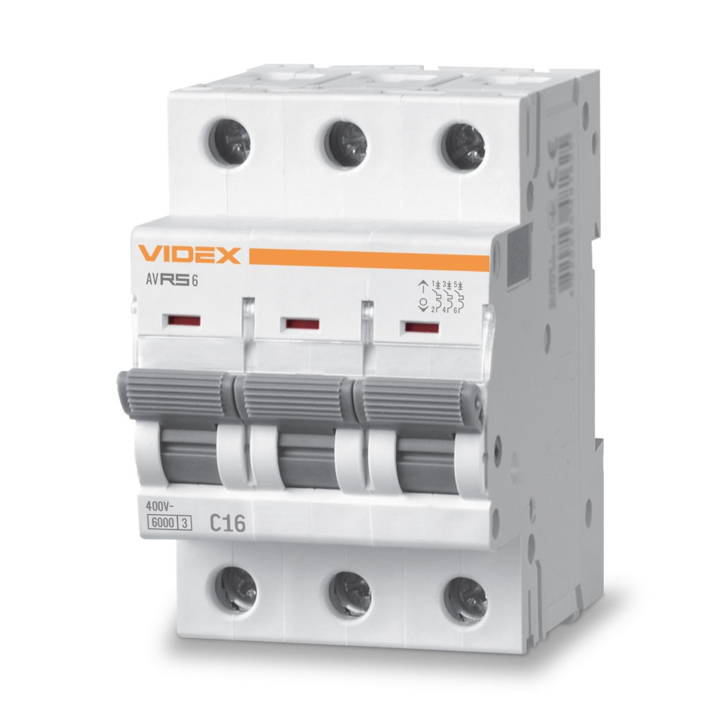 Автоматичний вимикач Videx RS6 RESIST 3п 16А 6кА С (VF-RS6-AV3C16) - изображение 1