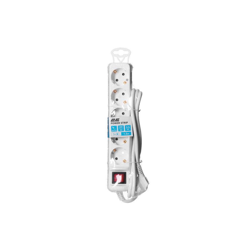 Мережевий подовжувач 2E 5XSchuko з вимикачем,1.5м, white (2E-U05ESM1.5) - зображення 6