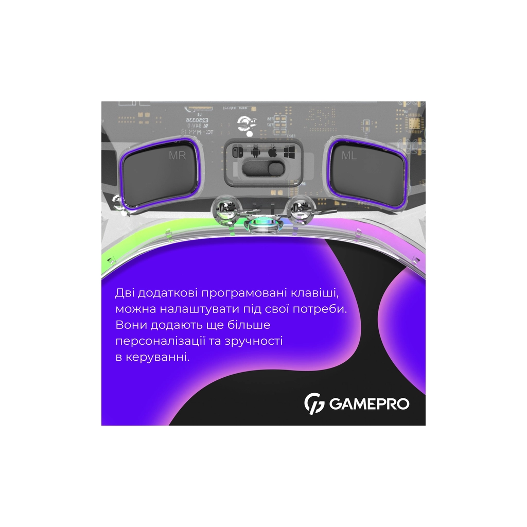 Геймпад GamePro GPX13T 2.4G/BT 5.1/USB/PC/iOS/Android RGB Transparent (GPX13T) - зображення 7