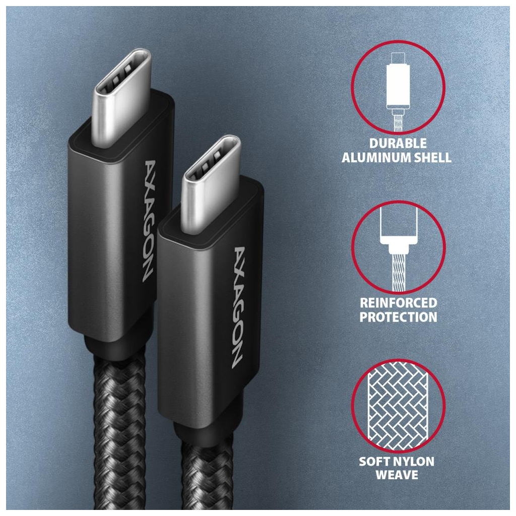 Дата кабель USB-C to USB-C 2.0m USB 3.2 Gen 2 PD 100W 5A 4K black AXAGON (BUCM32-CM20AB) - зображення 5