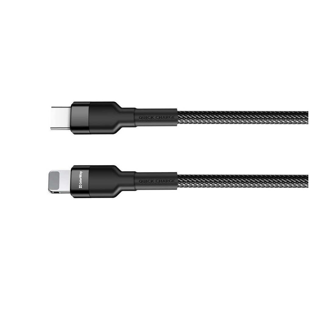 Дата кабель USB-C to Lightning 0.3m 3А black ColorWay (CW-CBPDCL054-BK) - зображення 1