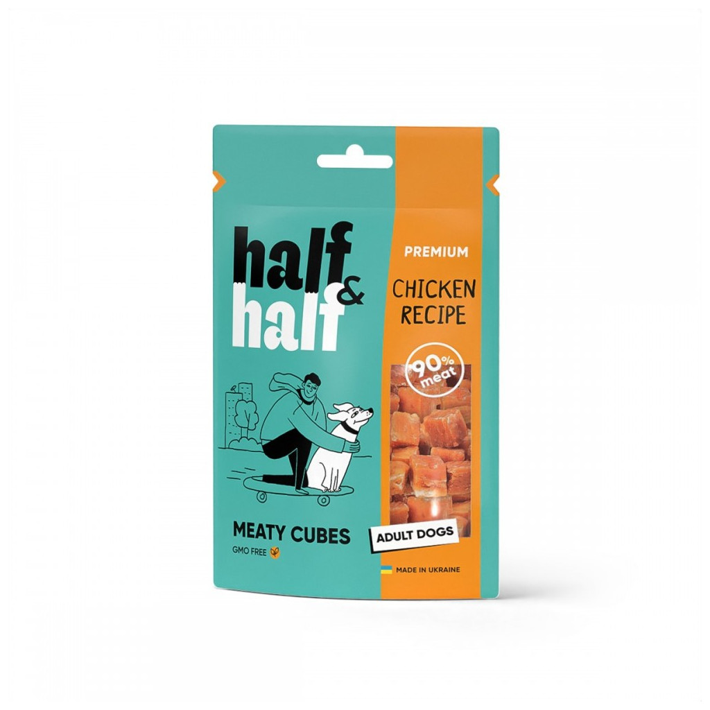 Ласощі для собак Half&Half у формі м'ясних кубиків з куркою 100 г (4823082431793) - изображение 1