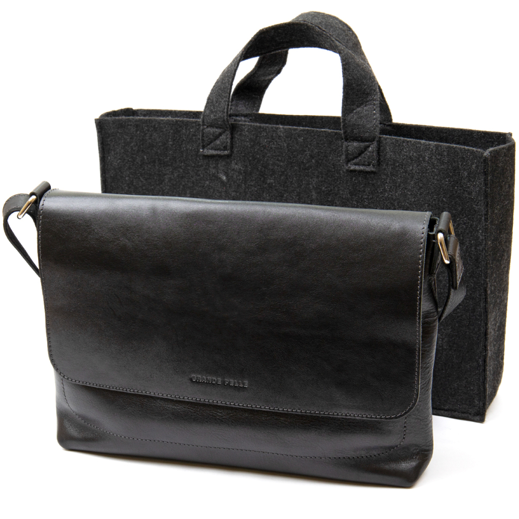 Сумка Grande Pelle Шкіряна чоловіча Чорна (11429) - изображение 9