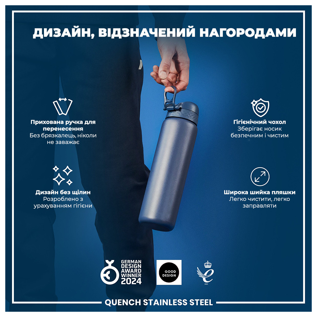 Пляшка для води ION8 OneTouch Stainless Steel 1200 мл Ash Navy (I8SS1000ANAVY) - зображення 4