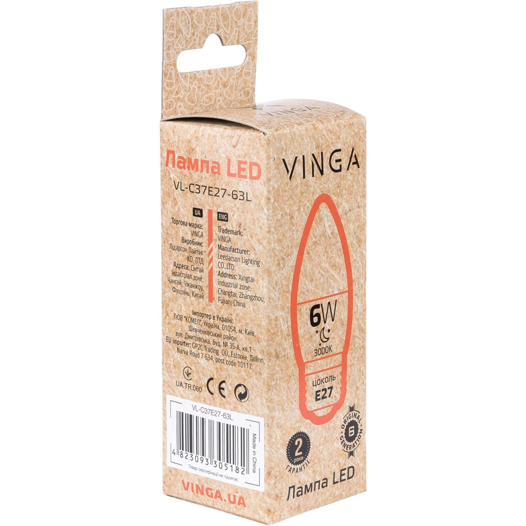 Лампочка Vinga VL-C37E27-63L - изображение 2