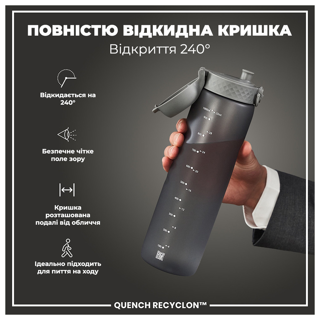 Пляшка для води ION8 OneTouch 1000 мл BPA Free, Grey (I8RF1000GRY) - зображення 3