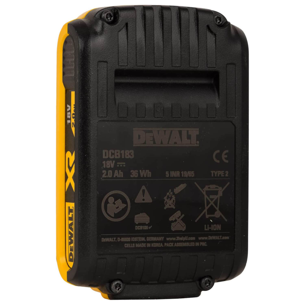 Акумулятор до електроінструменту DeWALT 18V, 2Ah, час заряджання 30 хв, вага 0.4 кг (DCB183_N314783) - picture 6