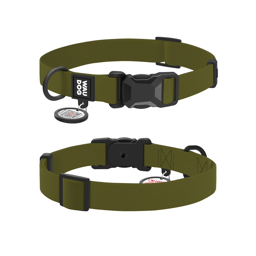 Нашийник для тварин WAUDOG Magnet c QR паспортом, магнітна пряжка-фастекс L хакі (279631) - зображення 1