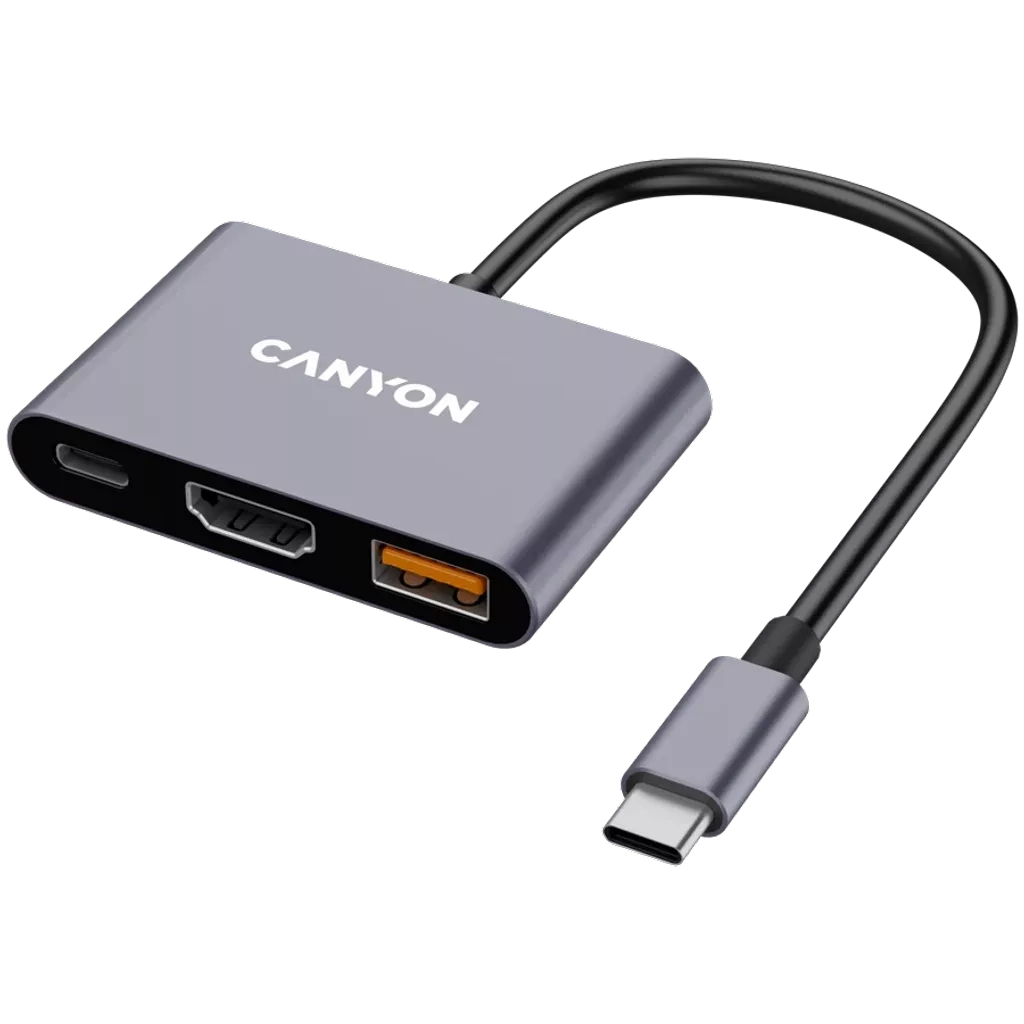 Концентратор Canyon hub DS-4 3in1 USB-C Grey (CNS-TDS4) - изображение 1