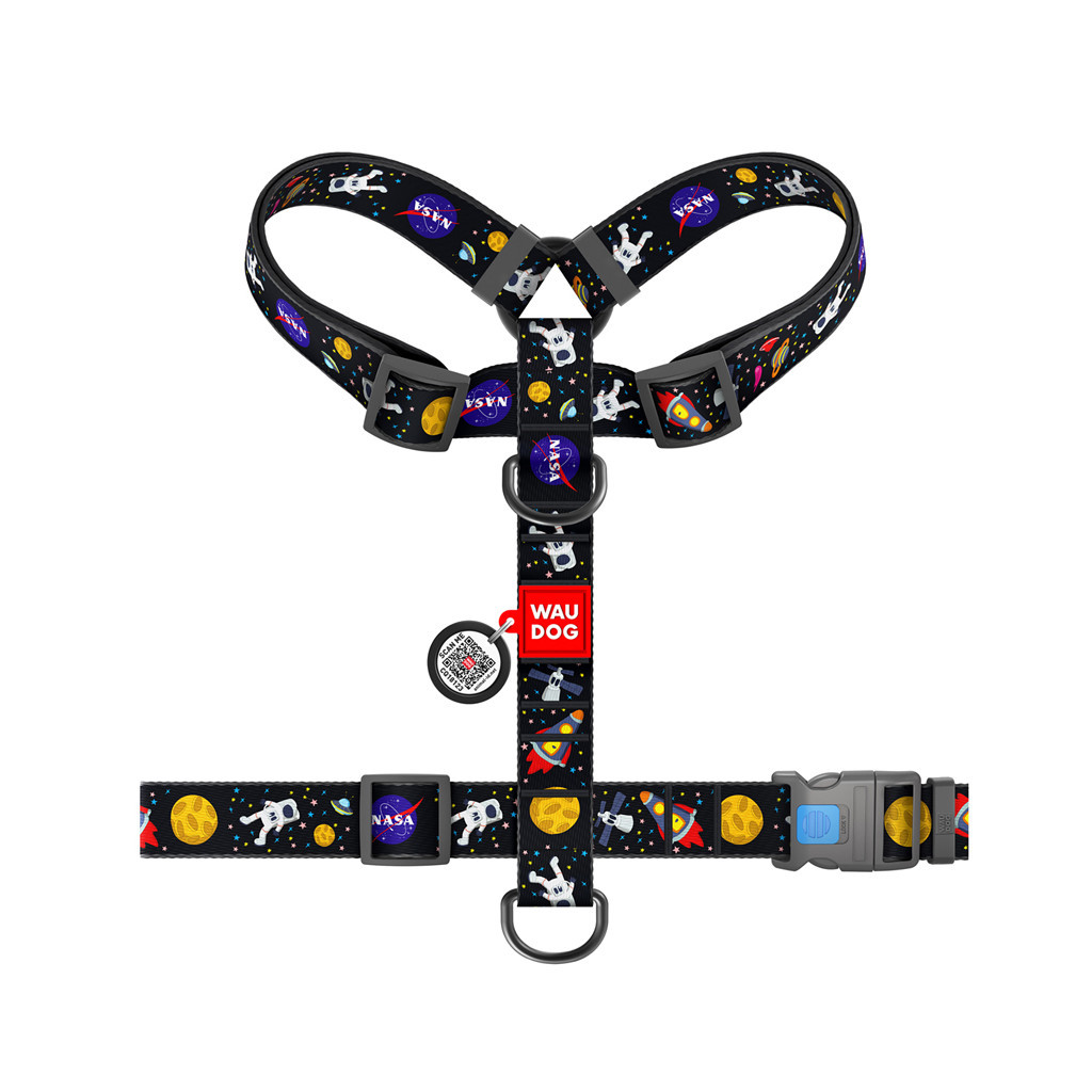 Шлея для собак WAUDOG Nylon анатомічна H-подібна з QR-паспортом "NASA" пластиковий фастекс XL (323-0047) - изображение 2