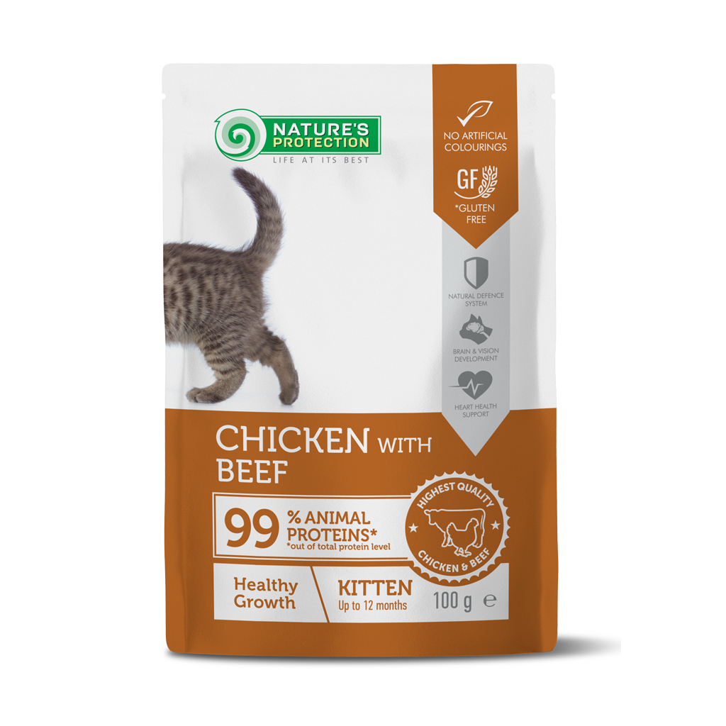 Вологий корм для кішок Nature's Protection Kitten Healthy Growth Chicken with Beef 100 г (NPUPF63656) - зображення 1