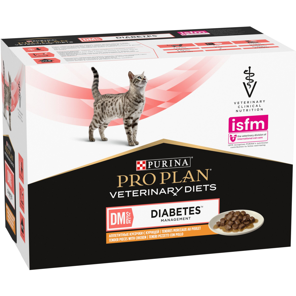 Вологий корм для кішок Purina Pro Plan Veterinary Diets DM ST/OX Diabetes Management З куркою 10 x 85 г (8445290093493) - зображення 4