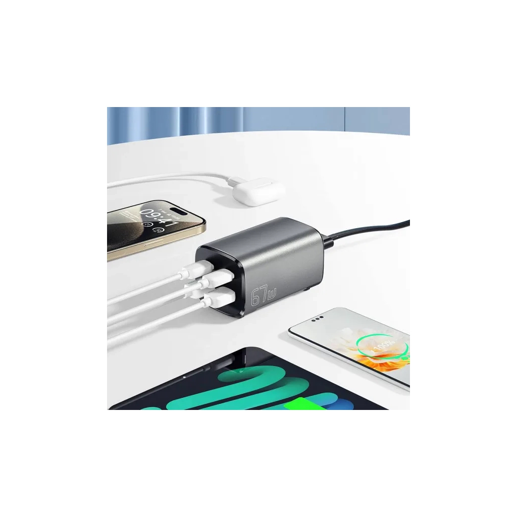 Зарядний пристрій Essager 2xUSB-C + 2xUSB 67W GaN (ECT2AC-JYB0G-Z) - зображення 3