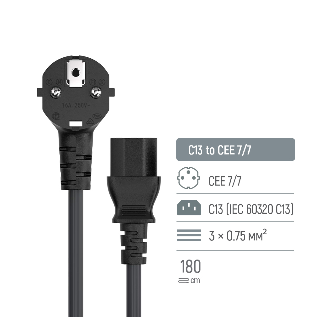 Кабель живлення C13 1.8m black ColorWay (CW-CBP082-BK) - picture 6
