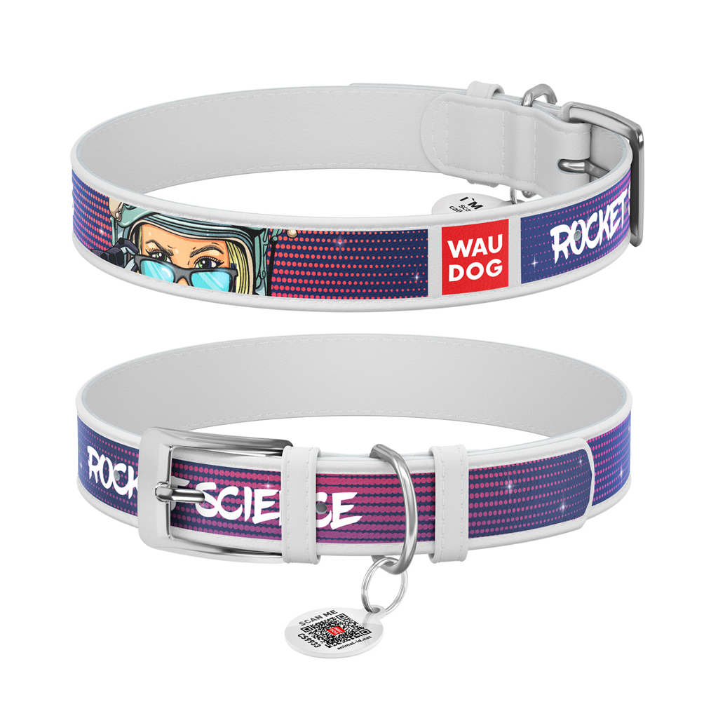 Нашийник для тварин WAUDOG Design "Космос. Ракетобудування" Ш 15 мм Д 26-35 см білий (0015-0124-15) - зображення 1