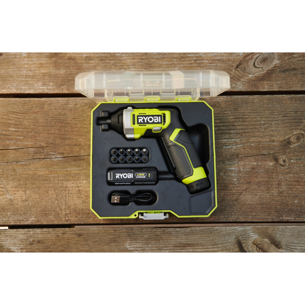 Викрутка акумуляторна Ryobi RSD4-120T 4В, USB, Lithium, 1х2Ah, 5Нм, 200об/хв, кейс, 10 насадок (5133006210) - изображение 3