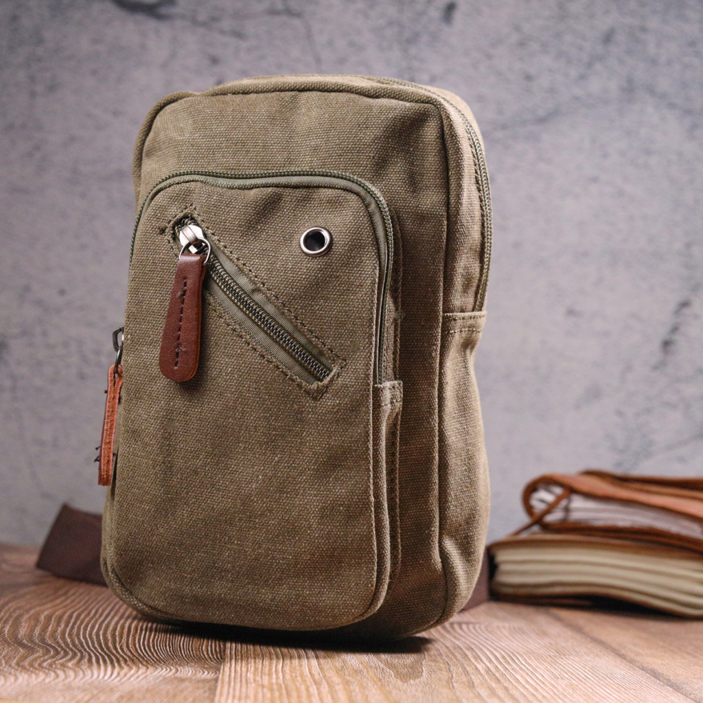 Сумка Vintage Чоловіча через плече з текстилю Оливкова (21231) - зображення 7