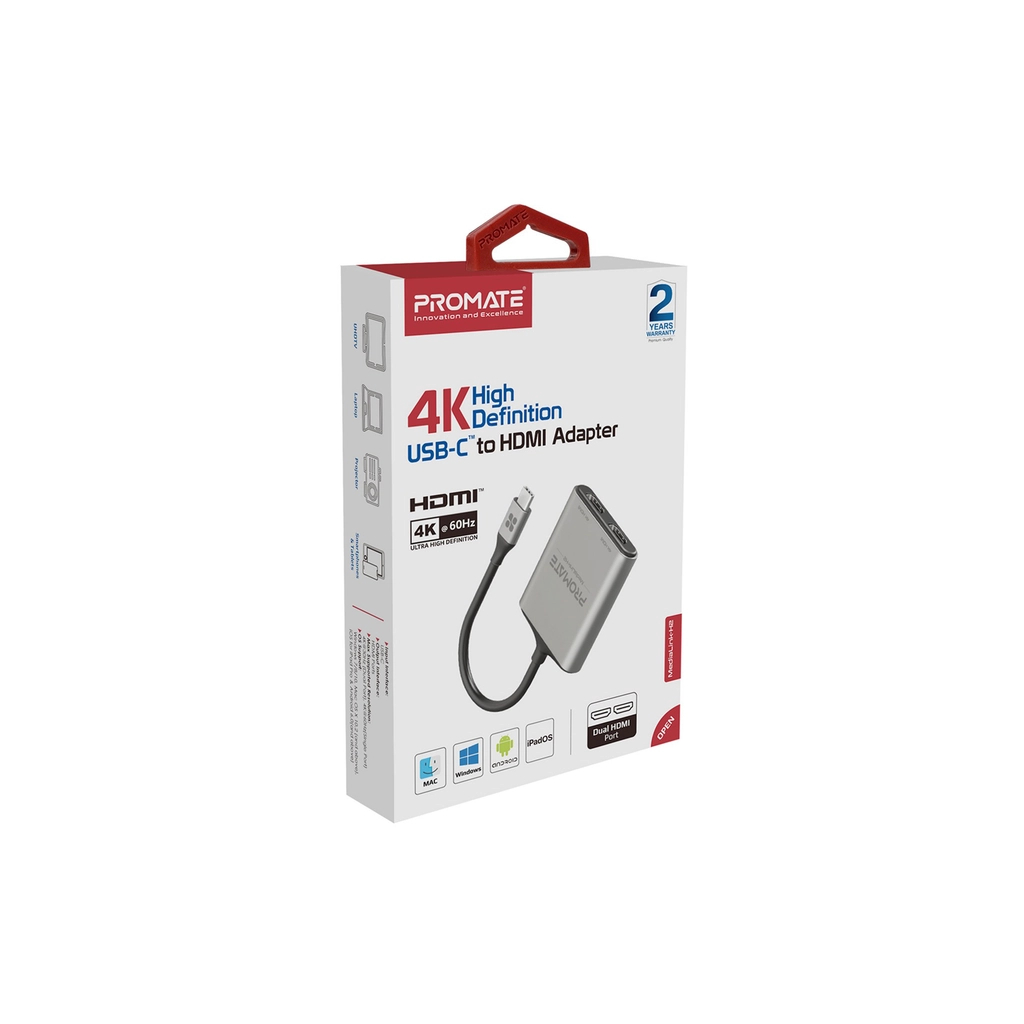 Перехідник USB-C to 2xHDMI 4K Promate (medialink-h2.grey) - зображення 2