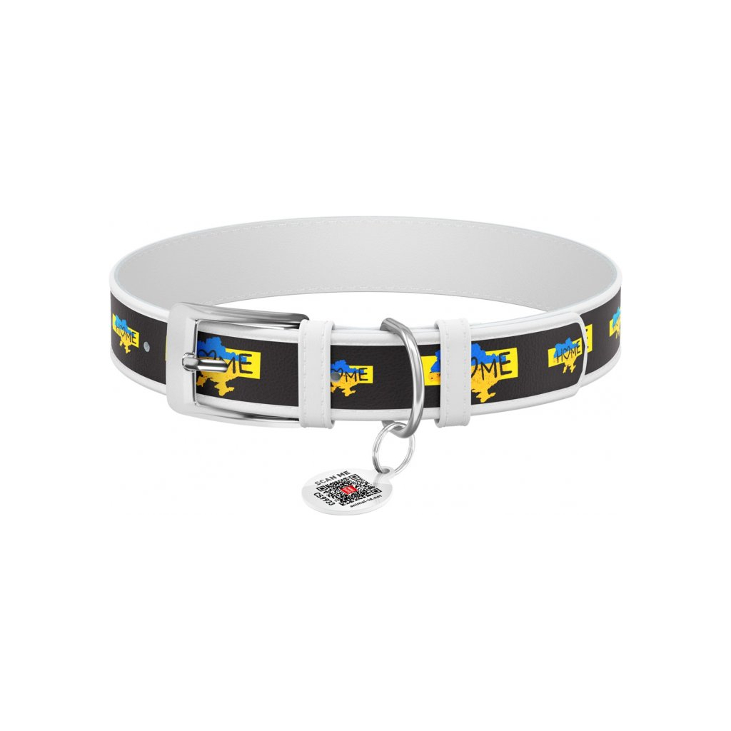 Нашийник для тварин WAUDOG Design з QR паспортом "Дім" L Ш 25 мм Д 38-49 см (білий) (3605-0230-15) - изображение 1