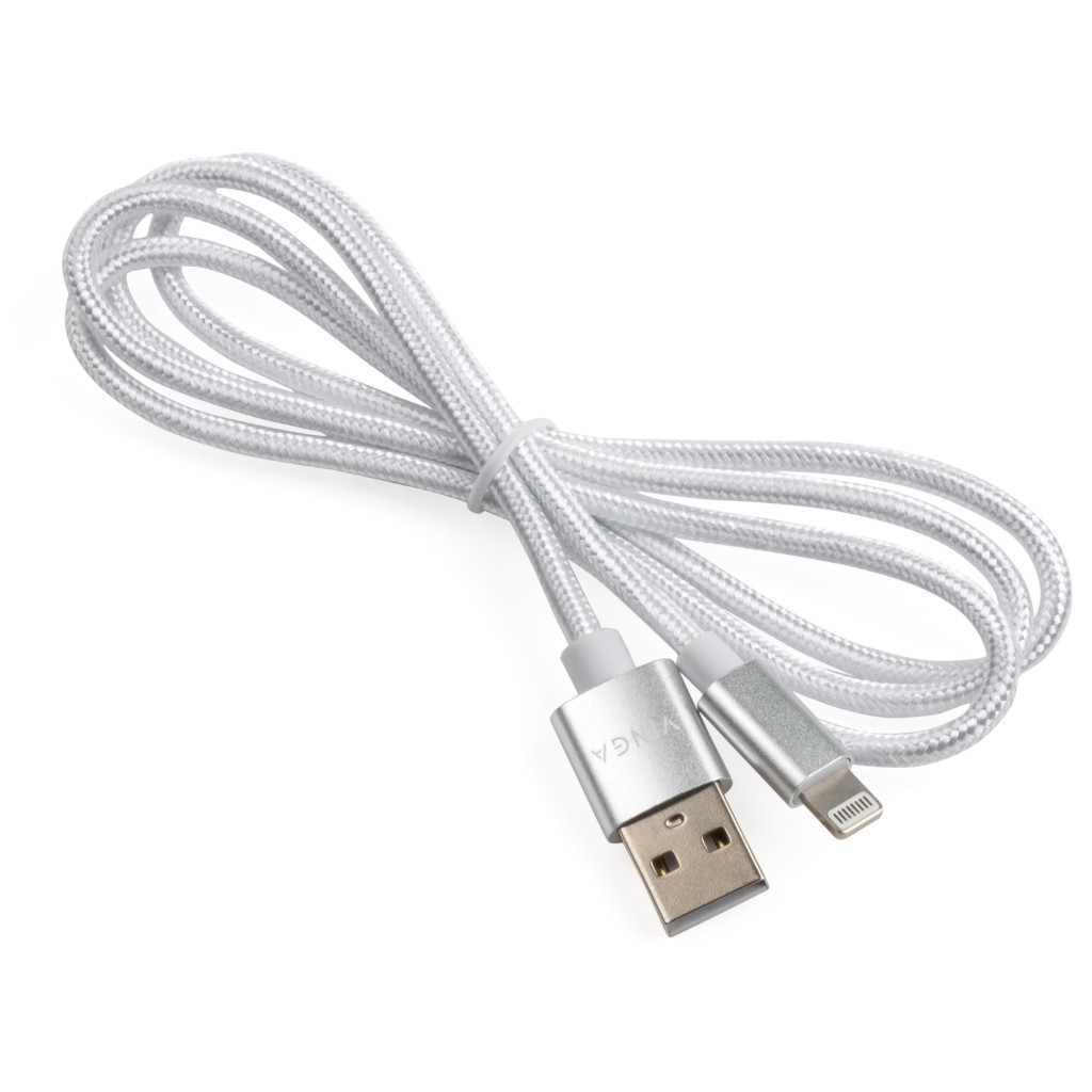 Дата кабель USB 2.0 AM to Lightning 1m nylon silver Vinga (VCPDCLNB1S) - зображення 3