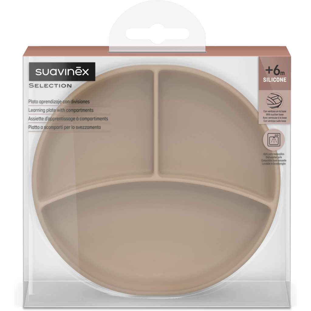 Тарілка дитяча Suavinex Colour Essence силіконова для вводу прикорму на 3 секції, +6 міс. , бежева (402914) - зображення 3