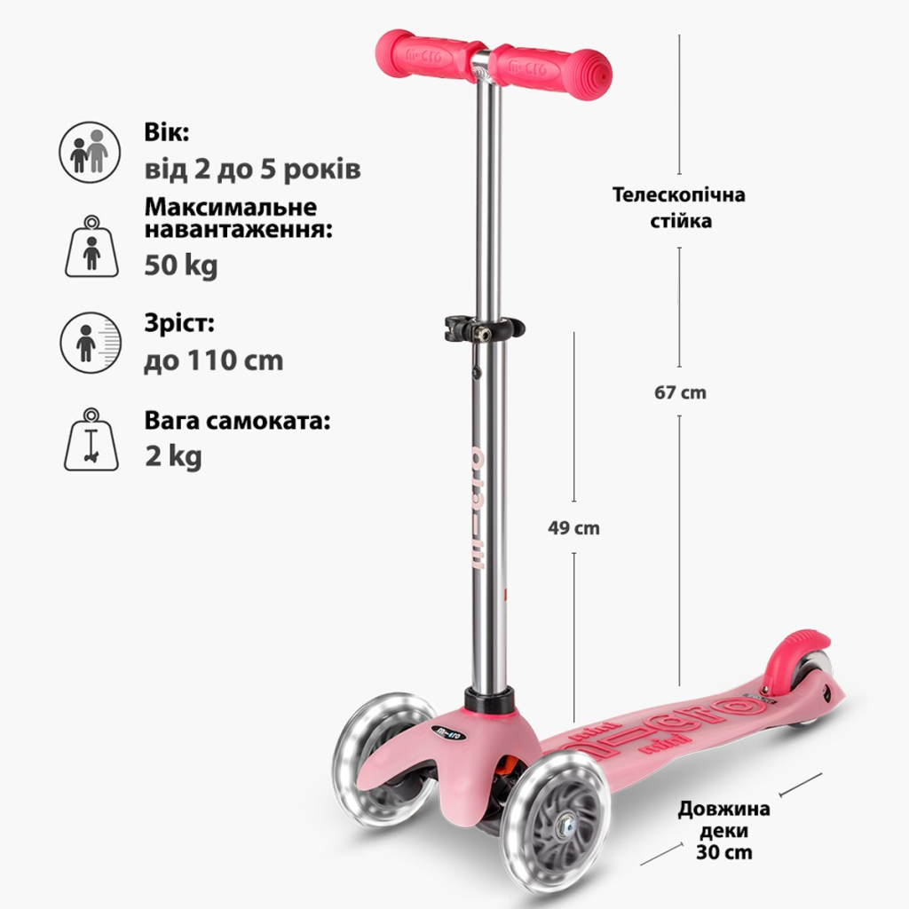 Самокат Micro Mini Deluxe Glow LED Морозний рожевий (MMD217) - зображення 7