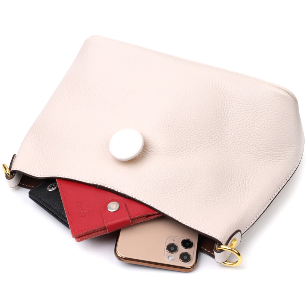 Сумка Vintage Шкіряна жіноча із застібкою ґудзиком Біла (22321) - зображення 8